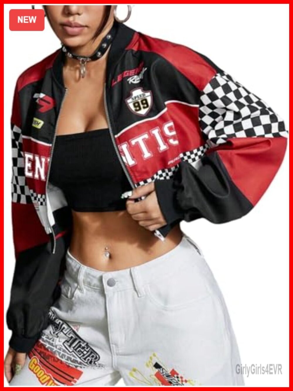 Plaid Colorblock Cropped Motorcycle Jacket Zip Up Streetwear Outerwear